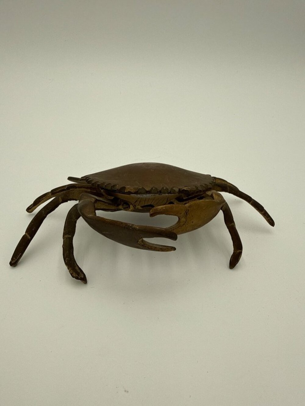 Vintage Brass Crab Hinged Ashtray Coastal Grandma Trinket Box